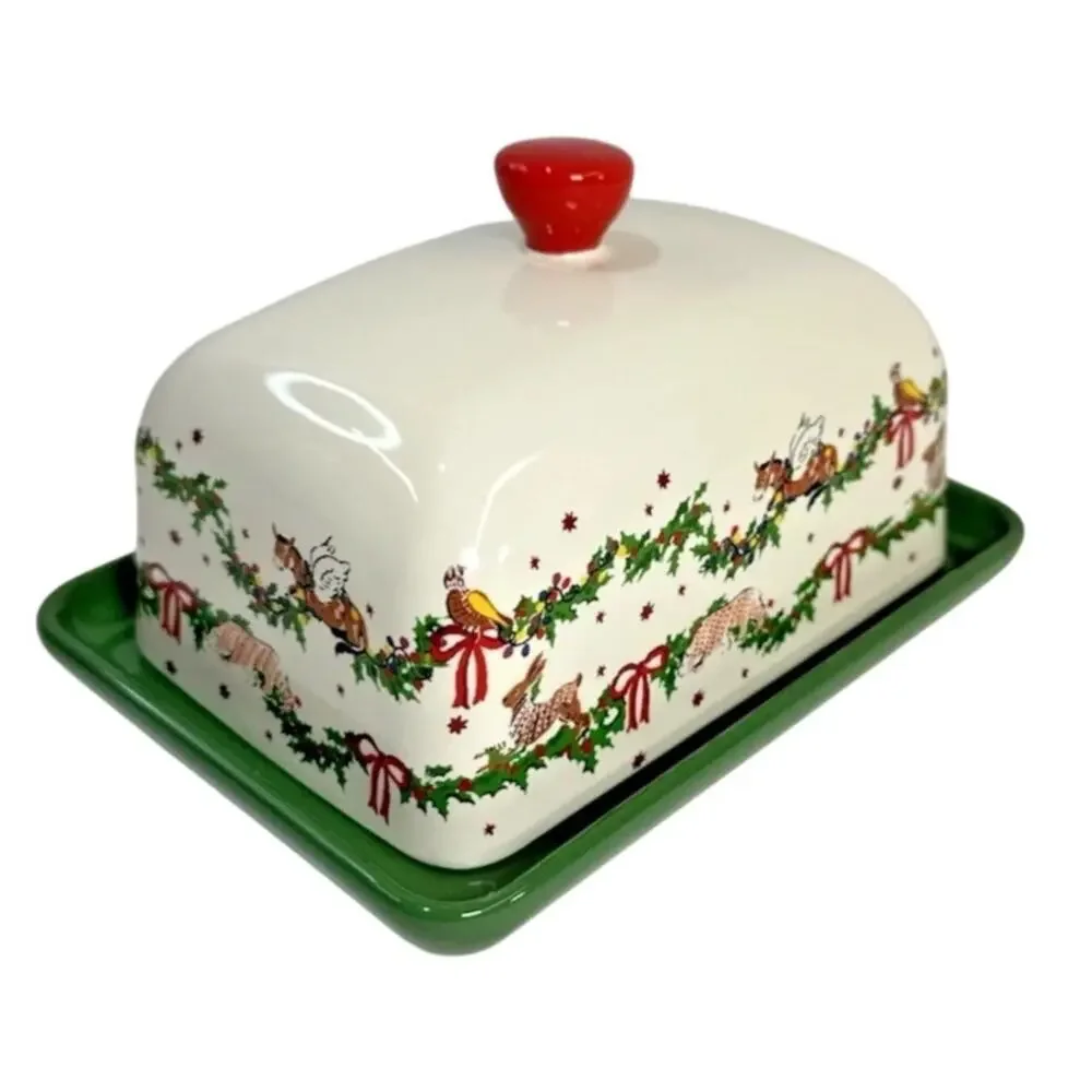 Cath Kidston London Christmas Garland Lidded Butter Dish New